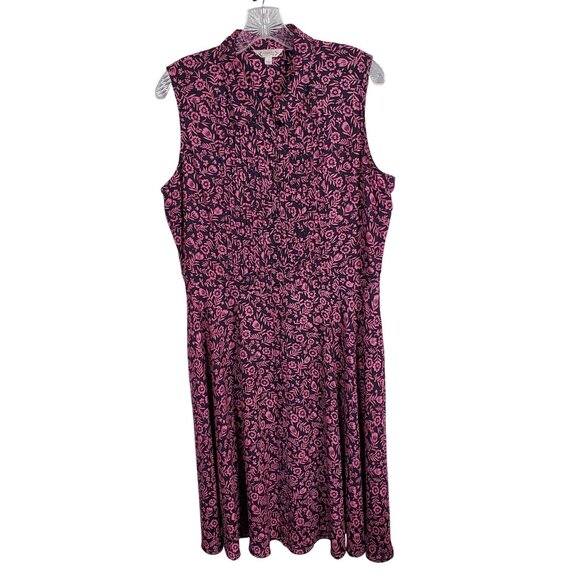 Nanette Lepore 12 Dress Floral Cottage Prairie Fit Flare Button Front Navy Pink - Picture 2 of 12